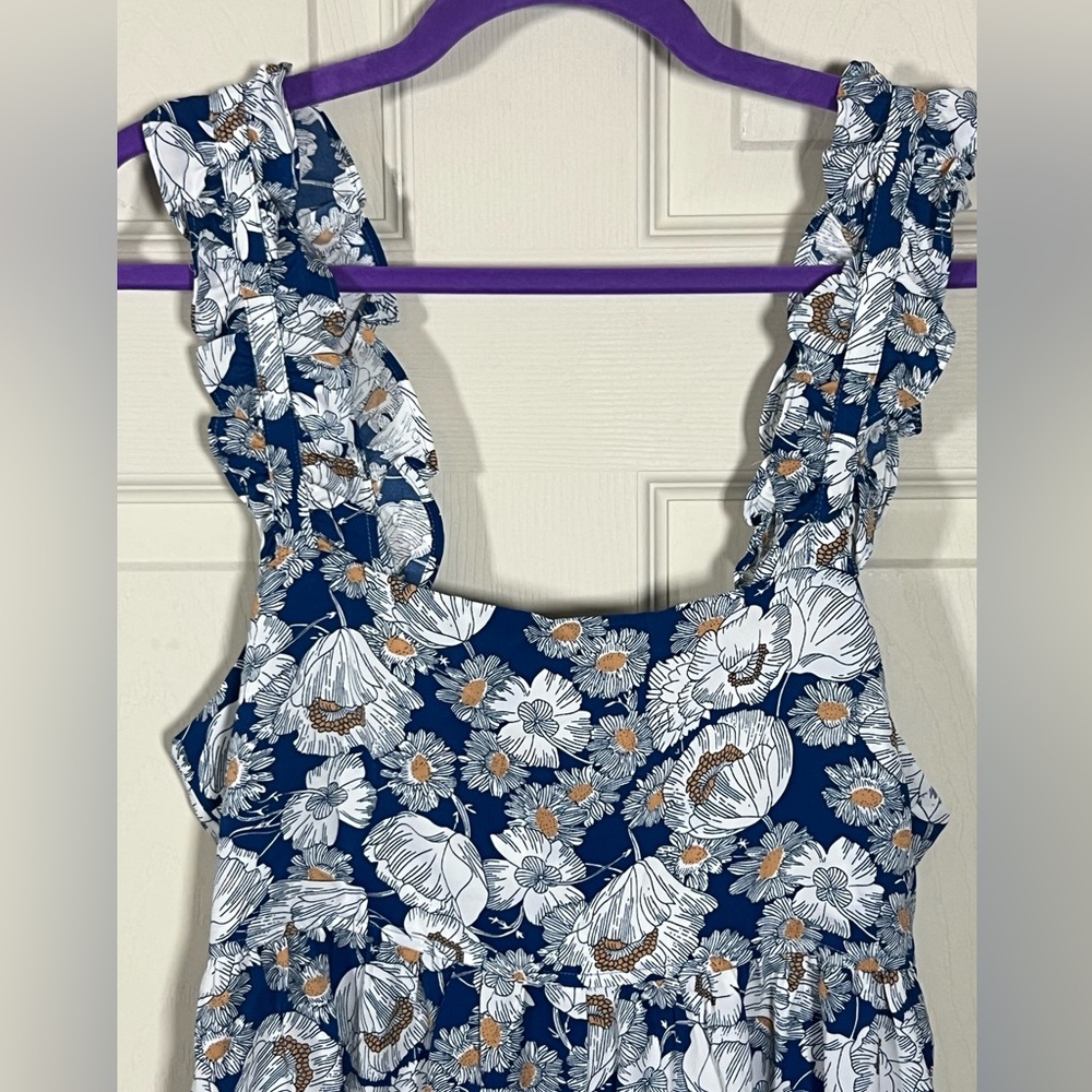 KORI NWT Blue Floral Wide Leg Jumpsuit Ruffle Strap Tie Front Boho medium - Picture 7 of 10